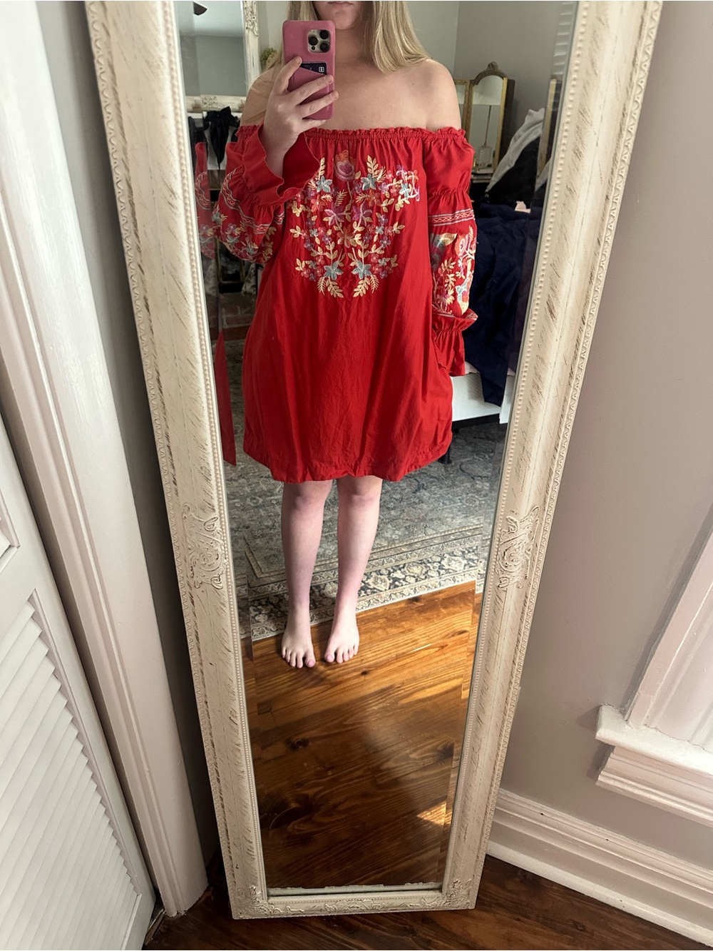 Free People Red Off-Shoulder Embroidered Mini Dress - Picture 1 of 5